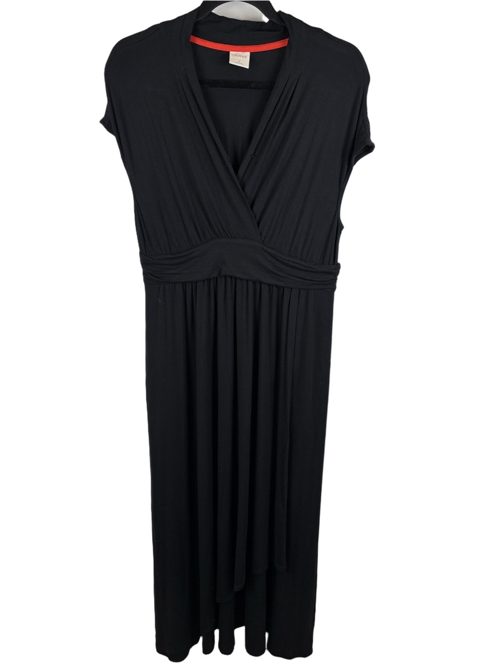 Soma Black Maxi Dress sz L Short Sleeve Stretch Flowy Pockets Pleated Stretch